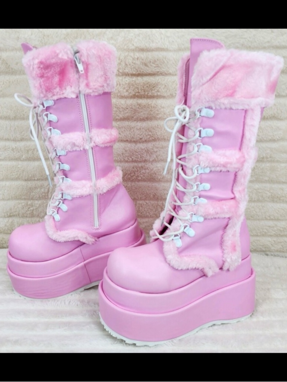 Demonia Bear 202 Baby Pink Faux Leather Platform Boots NEW 9 - Picture 10 of 13